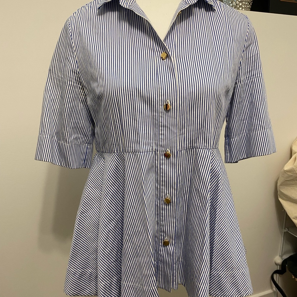 Kate Spade Blue and White Striped Button Down Shirt